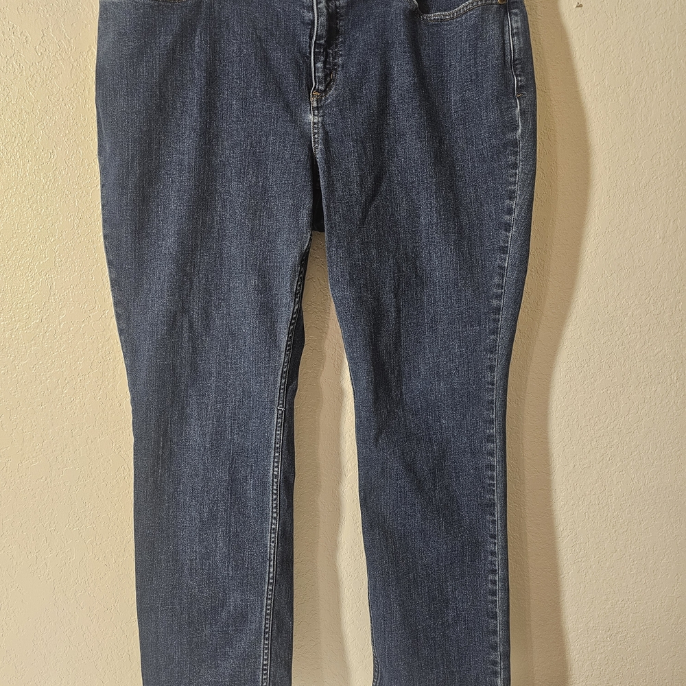 Duluth Trading Co. Men's Straight Denim Jeans Blue Cotton Button Zip Medium Wash